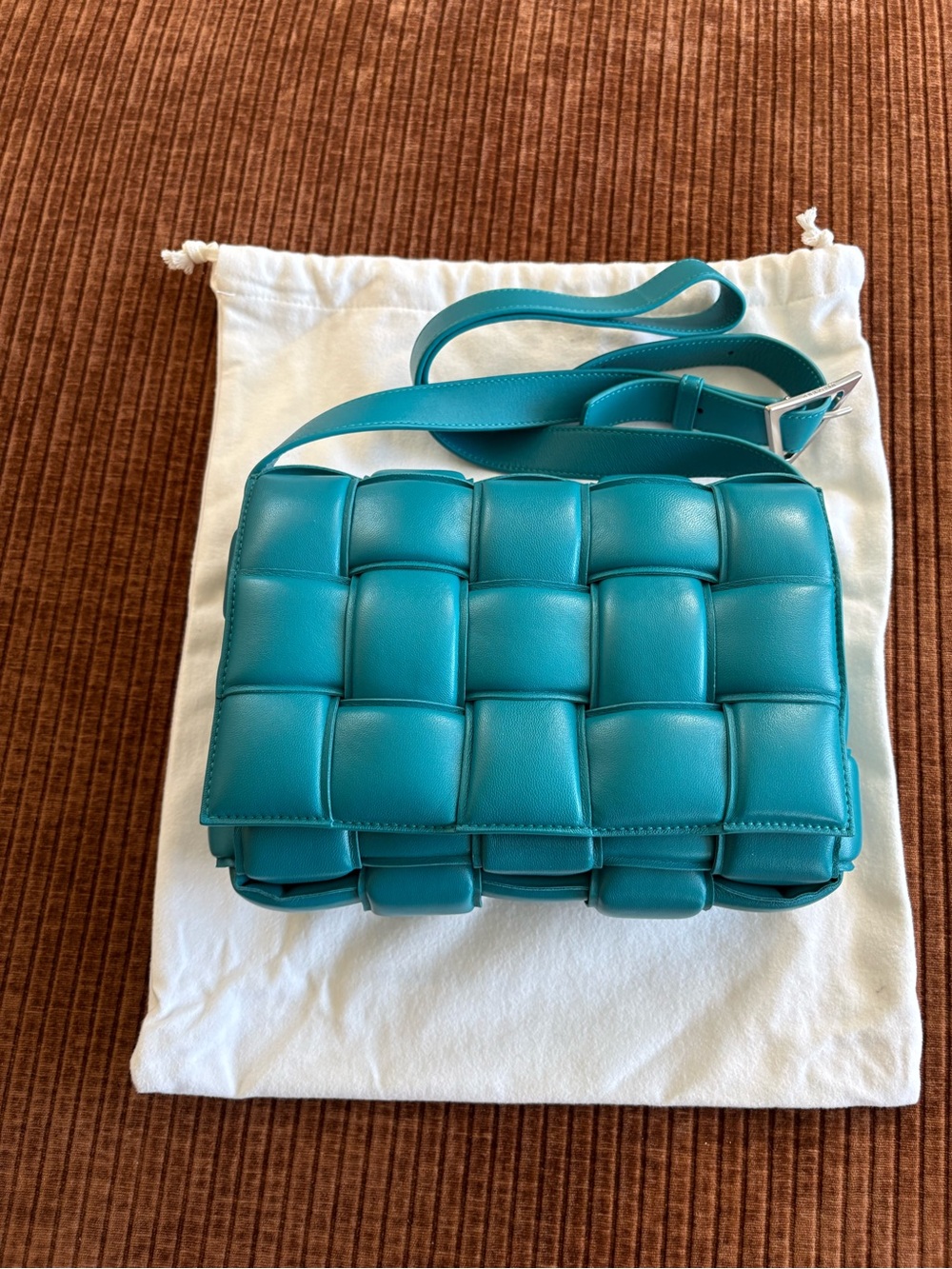 Bottega Veneta Padded Cassette Shoulder Bag in Teal Blue
